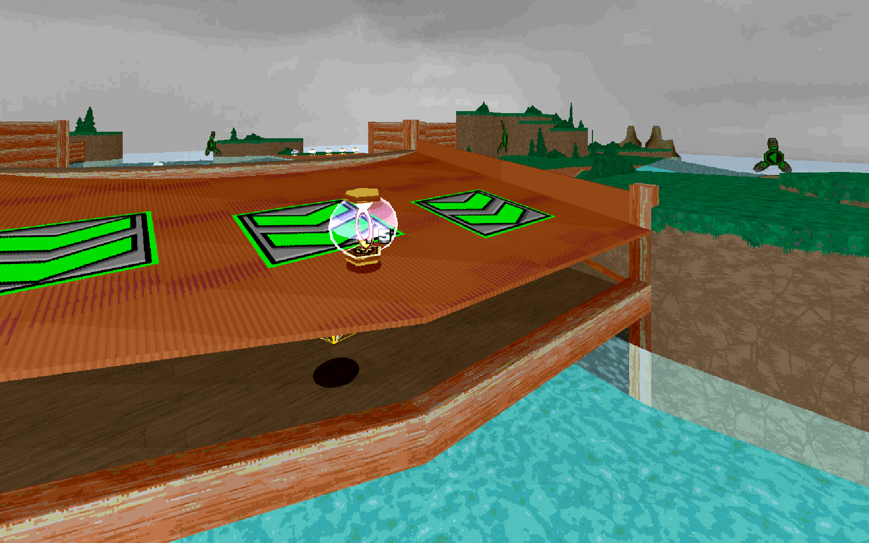 In-game textures have grit and interesting colors. This locale is a jetty with a wooden dam, bright ocean water, and a big sheet metal roof.