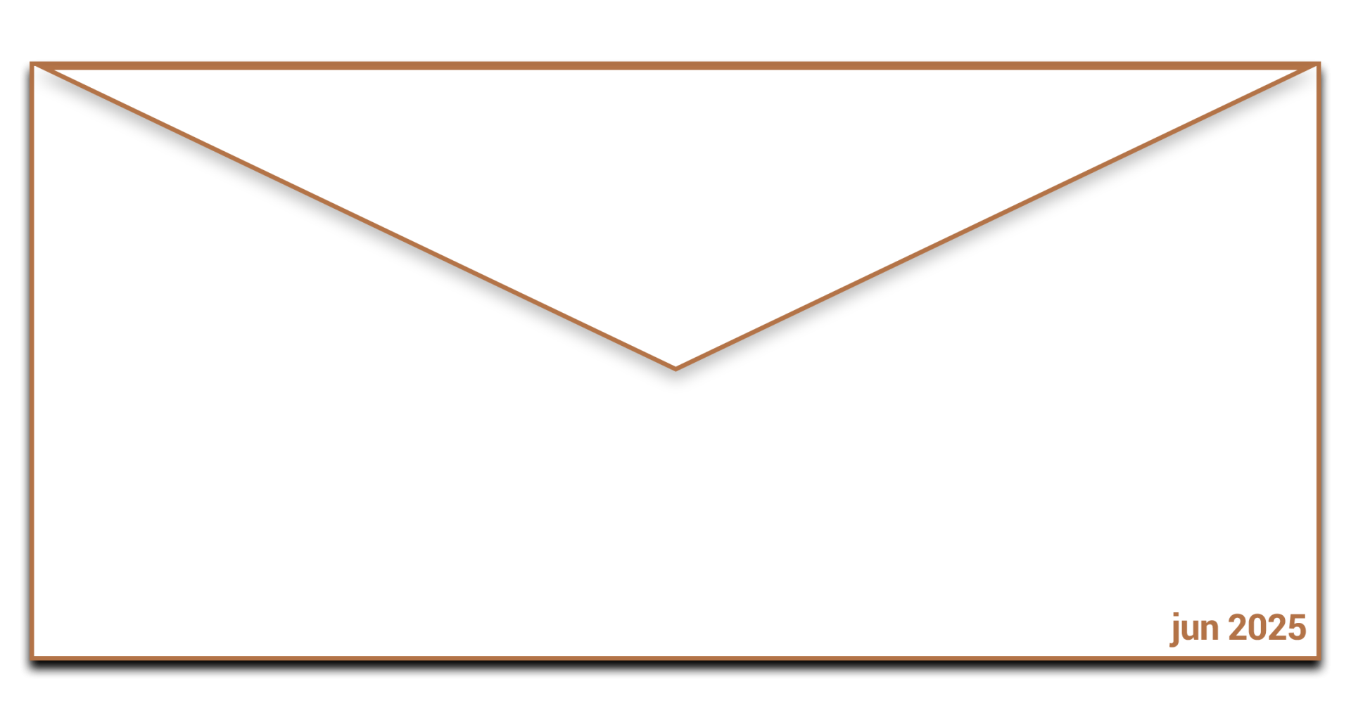 A blank white envelope, sealed shut. The bottom right corner reads June 2025.
