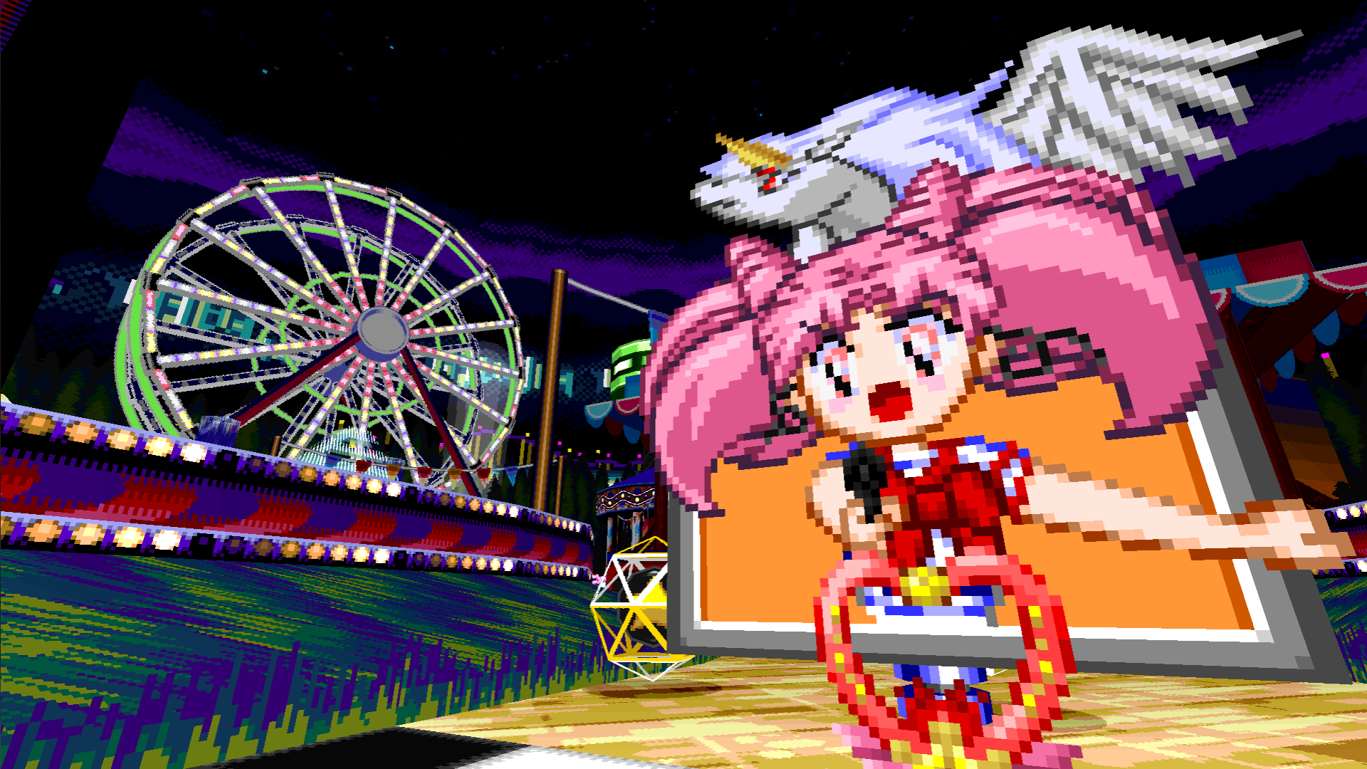 Alternate signpost for the Chibi-Usa character in Dr. Robotnik's Ring Racers shown on the Robotnik Coaster race course. You can force the signpost to show up using the working designs password.