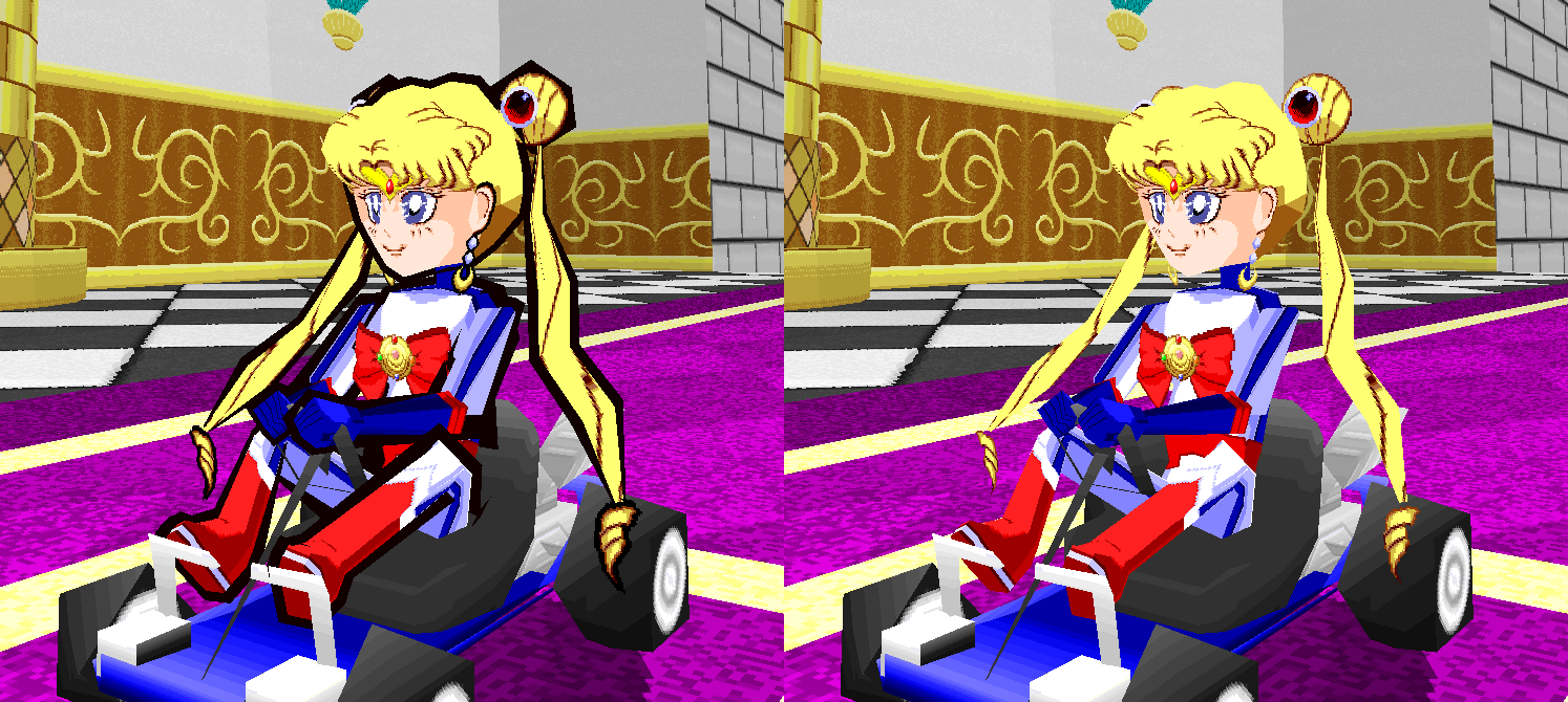 Sailor Moon Racer 3D models showing versions with and without the outline.