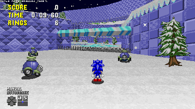 Sonic walks into a line of spikes, but is neither stopped nor hurt by the spikes, instead walking right through them.