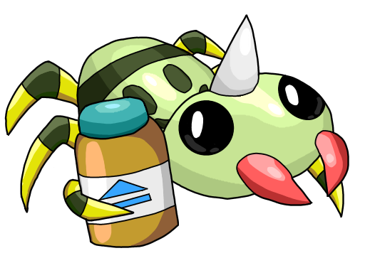 Spinarak holding a Carbos bottle